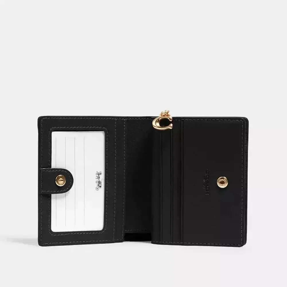 NEW Coach Designer Black Leather Snap Wallet with Gold Accents